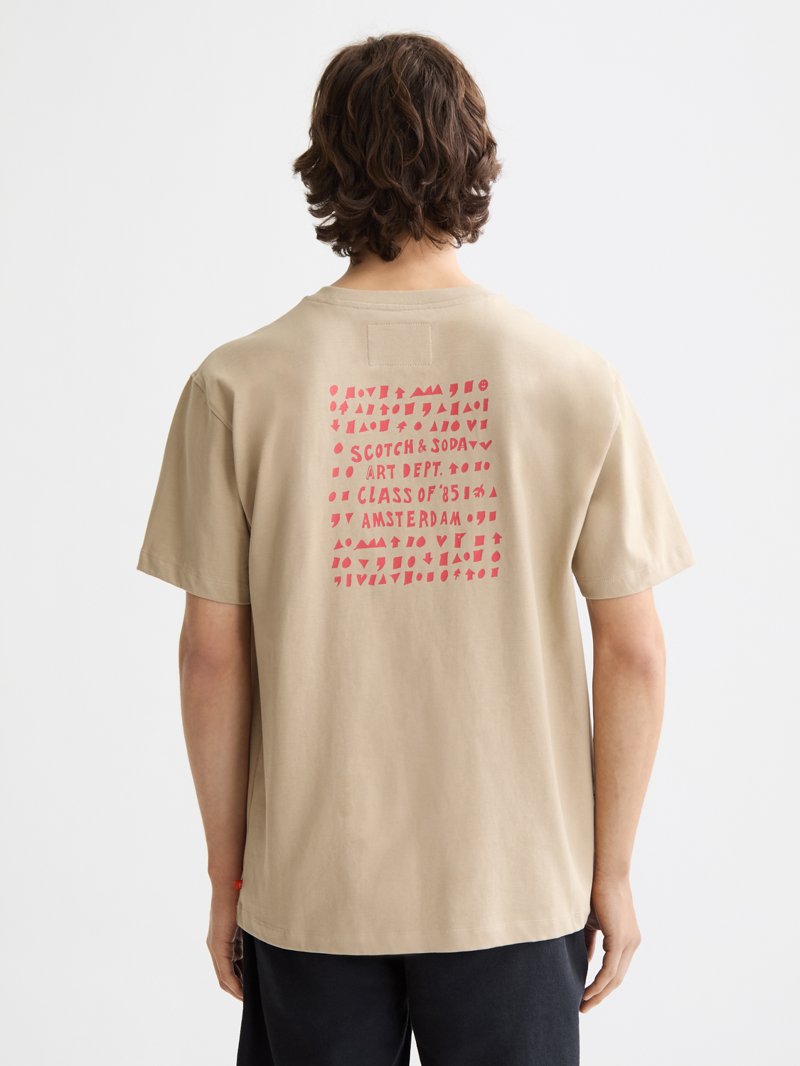 Scotch & Soda artwork short sleeve t-shirt with colorful graphic print on front, casual men's clothing, back view.
