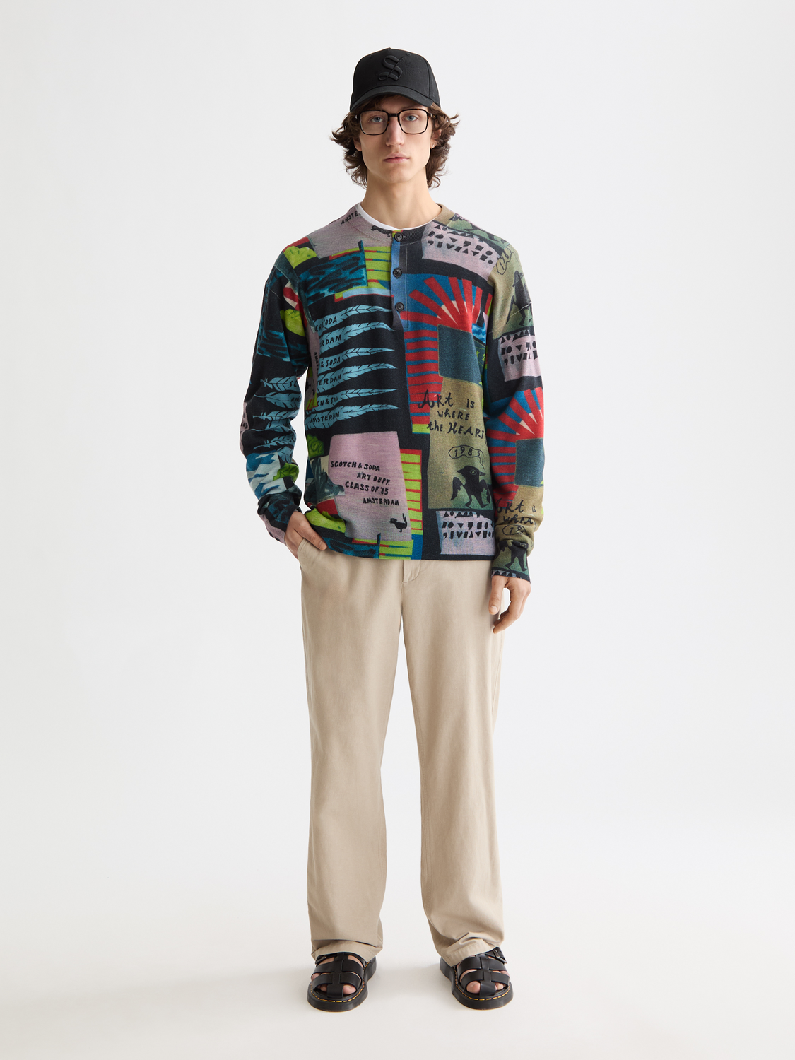 Printed henley shirt - Scotch & Soda NZ