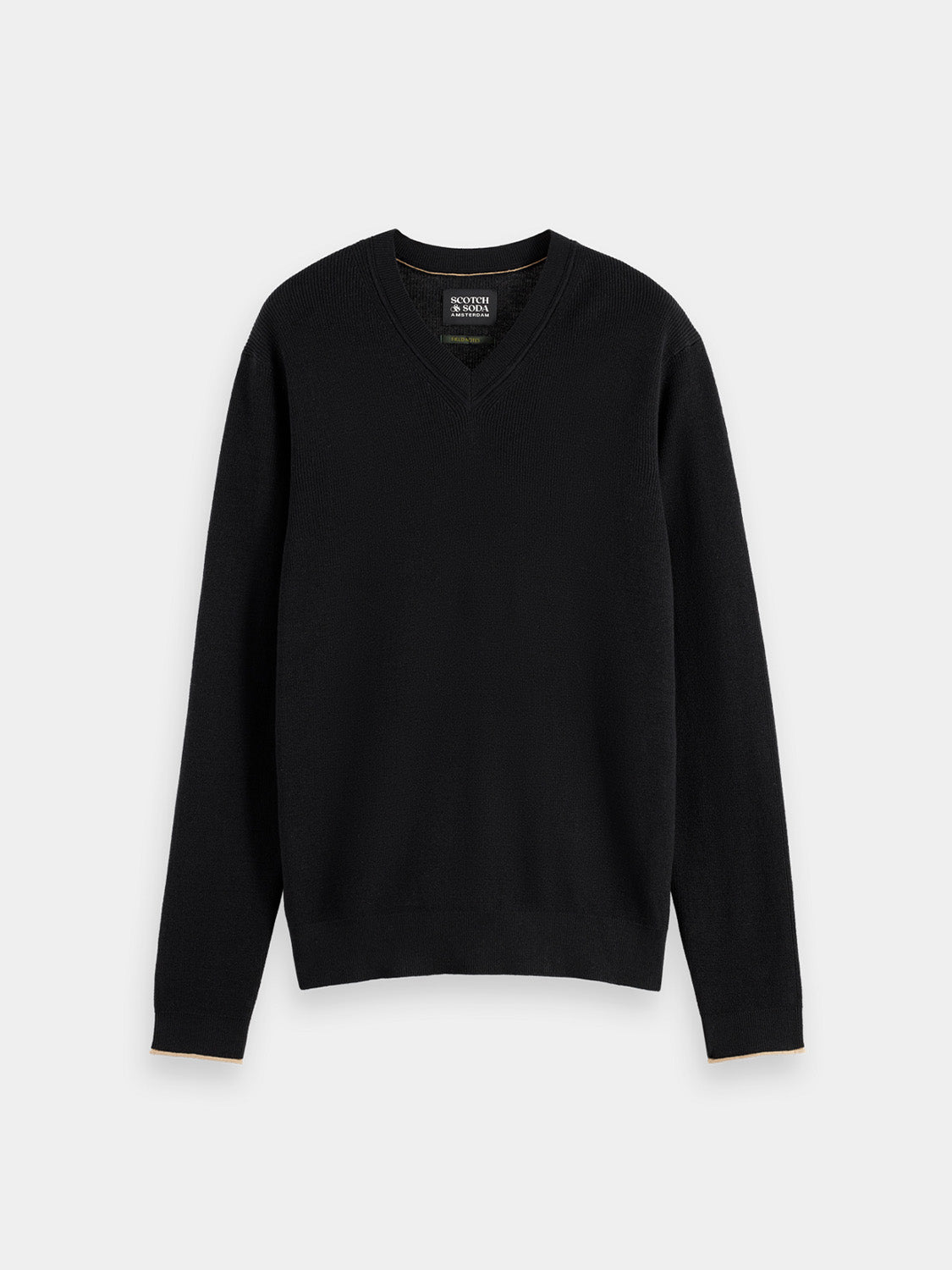SCOTCH & SODA V-neck knitwear pullover in a classic style, showing the front view with a soft, textured fabric.