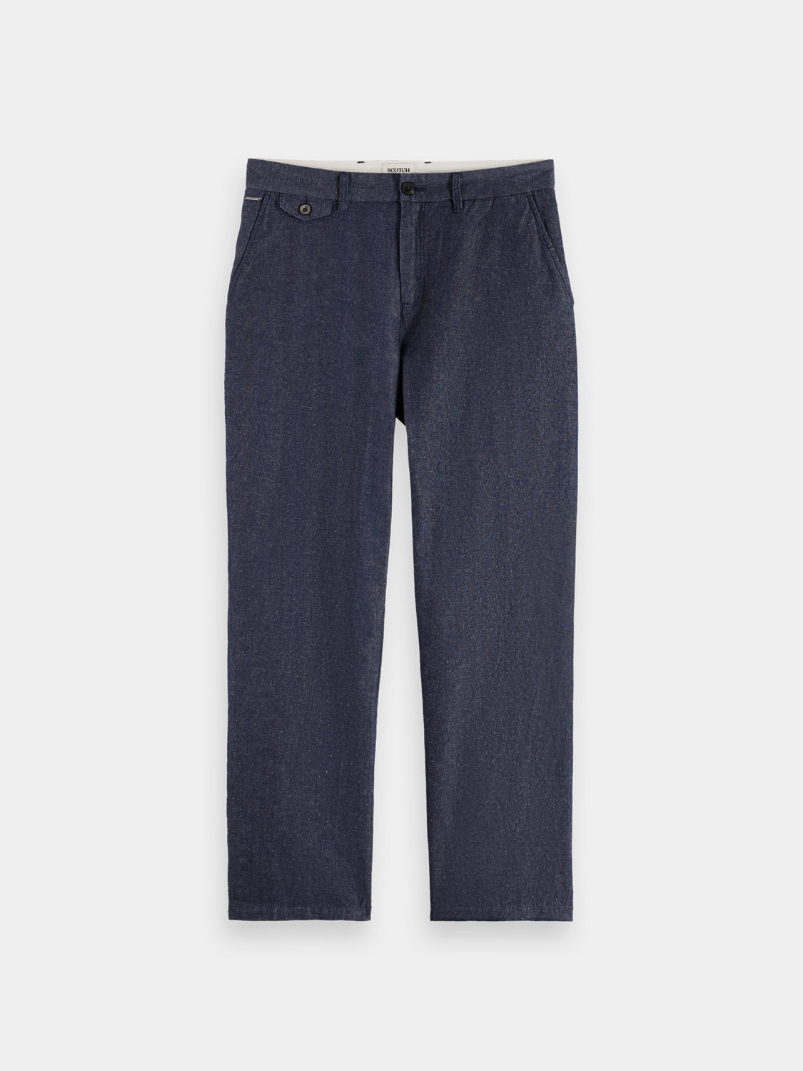 SCOTCH & SODA Otis straight-fit chinos pants in a classic style, shown in a neutral color with front pockets and belt loops.