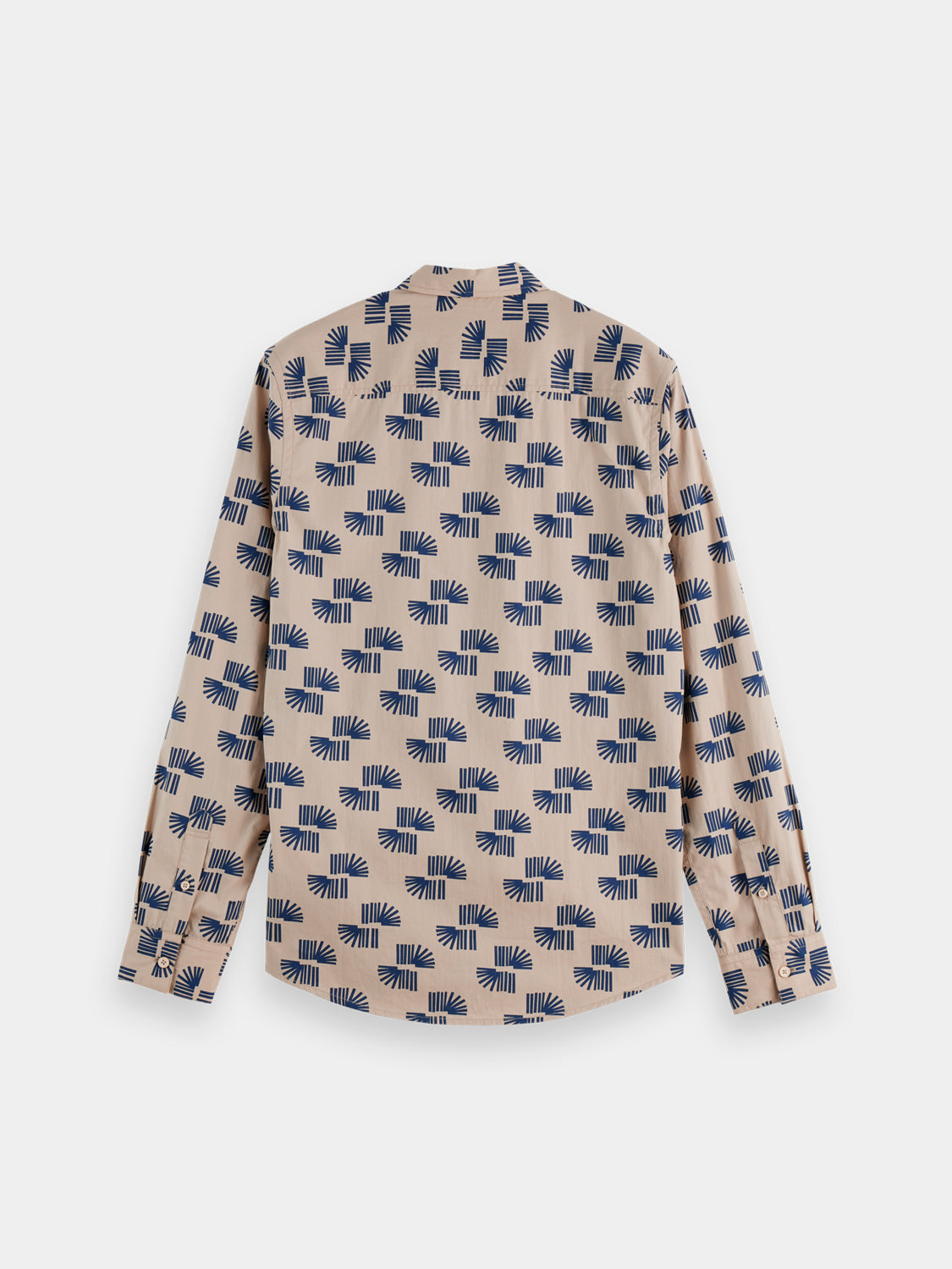 Long sleeve printed shirt from Scotch & Soda featuring a stylish design, shown in a close-up front view.