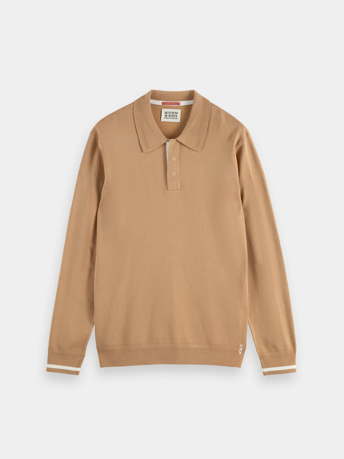 Knitted long-sleeved polo shirt by Scotch & Soda, featuring a classic collar and textured knit fabric.