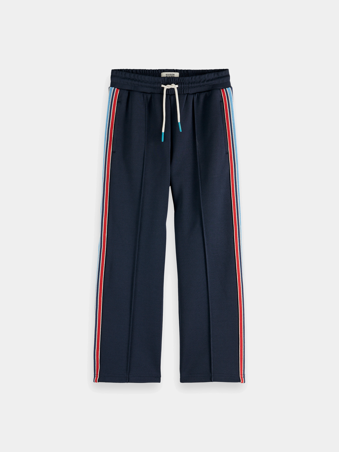 Kids' SCOTCH & SODA interlock track pants, navy blue sweatpants with elastic waistband and side pockets.