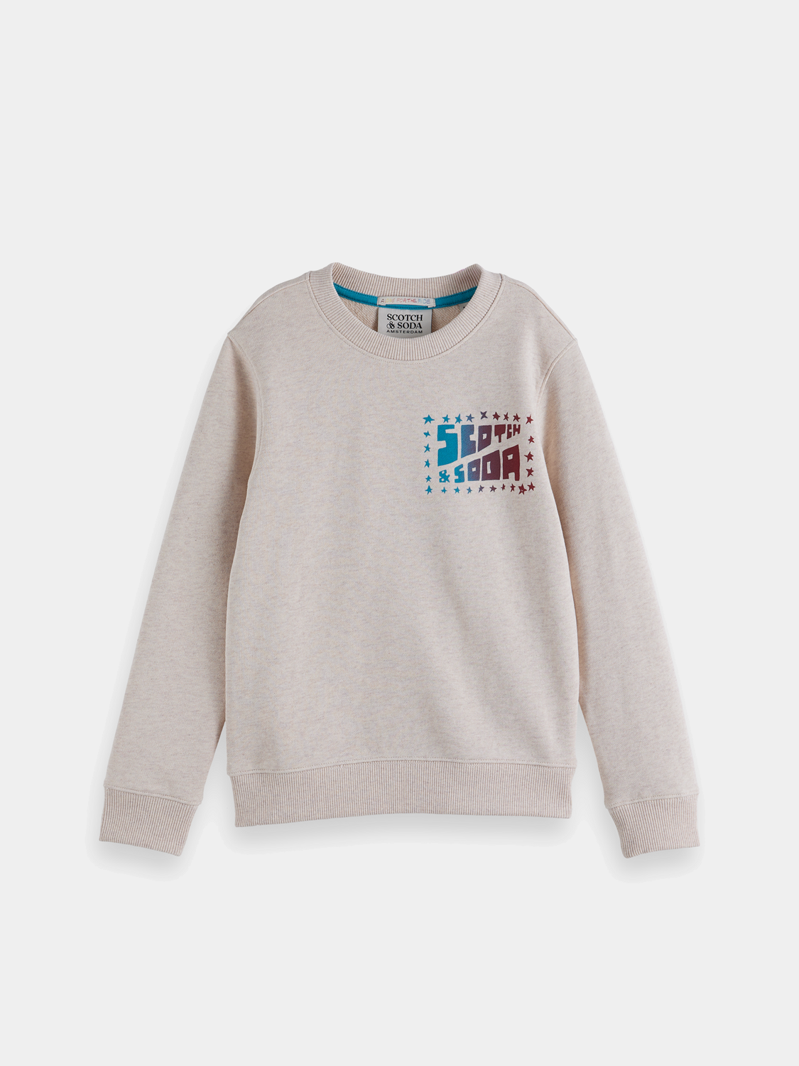Kids' artwork sweatshirt by Scotch & Soda featuring colorful printed design, soft fabric, and comfortable fit.