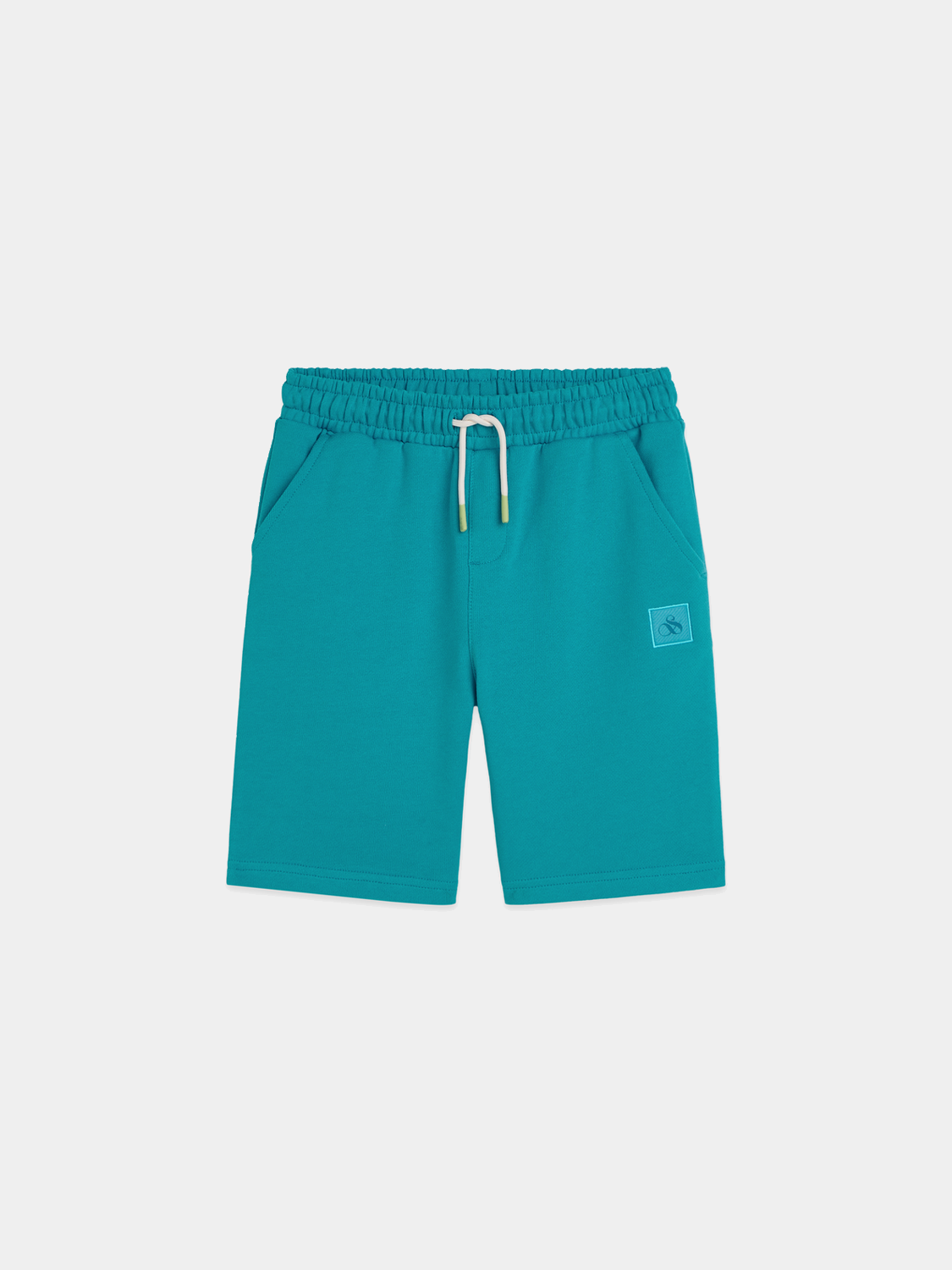 Kids' logo sweatshorts from Scotch & Soda featuring a casual fit and branded design, shown laid flat with front view.