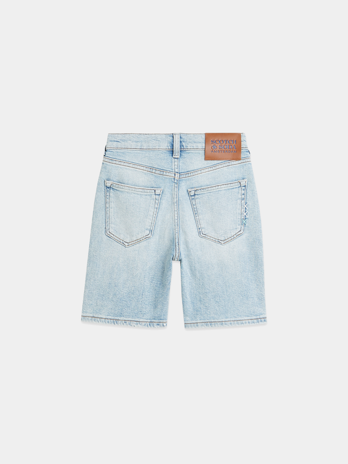 Kids' denim shorts by Scotch & Soda, loose-fit pitch shorts with a casual design, shown in dark wash denim.
