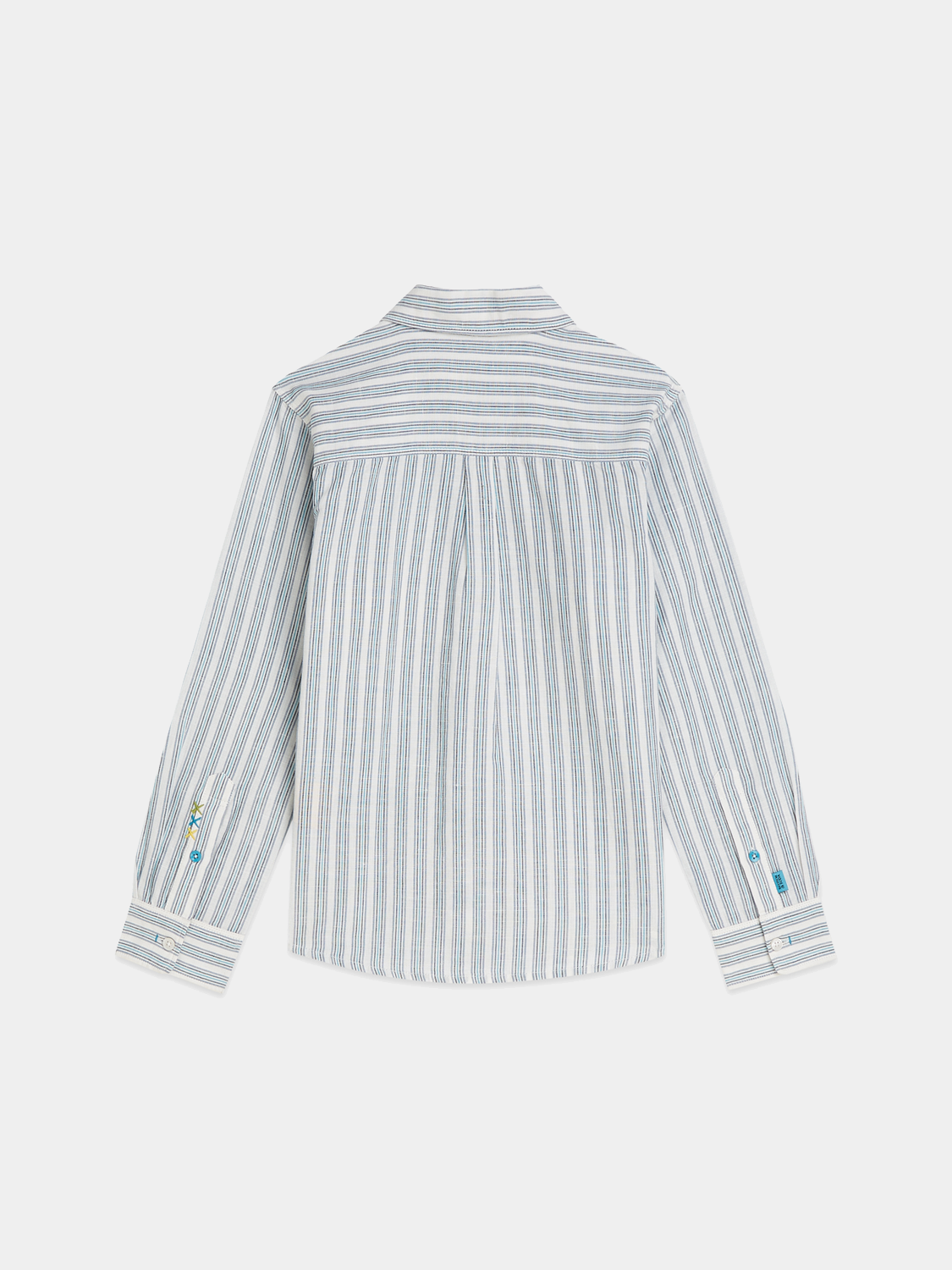 Kids striped linen long-sleeve shirt by Scotch & Soda, featuring blue and white vertical stripes and a casual collar.