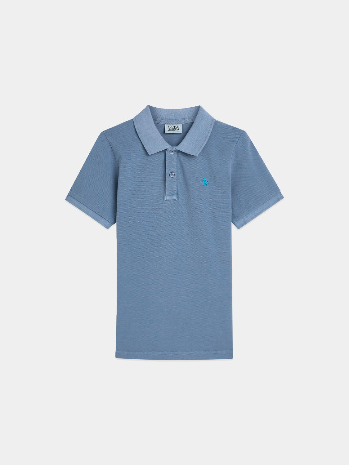 Kids' garment-dyed pique polo shirt by Scotch & Soda, featuring a classic design and soft fabric in vibrant colors.