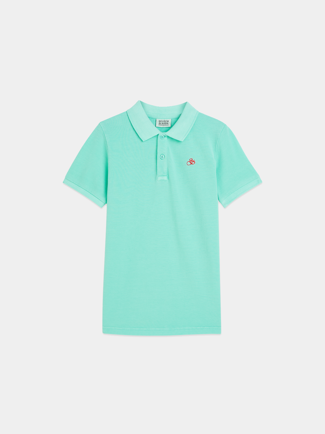 Kids' garment-dyed pique polo shirt by Scotch & Soda, featuring a classic collar and short sleeves.