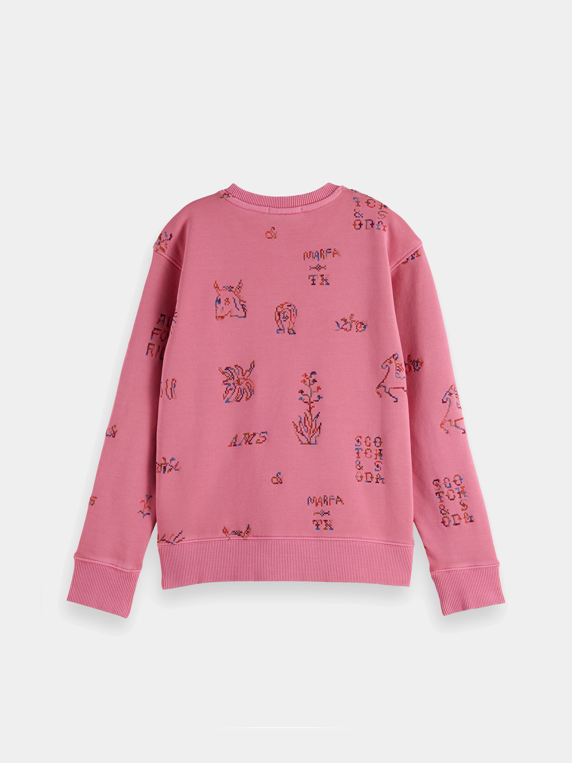 Kids' embroidered sweatshirt by Scotch & Soda, navy blue sweat top with colorful embroidered design, soft and cozy fabric.