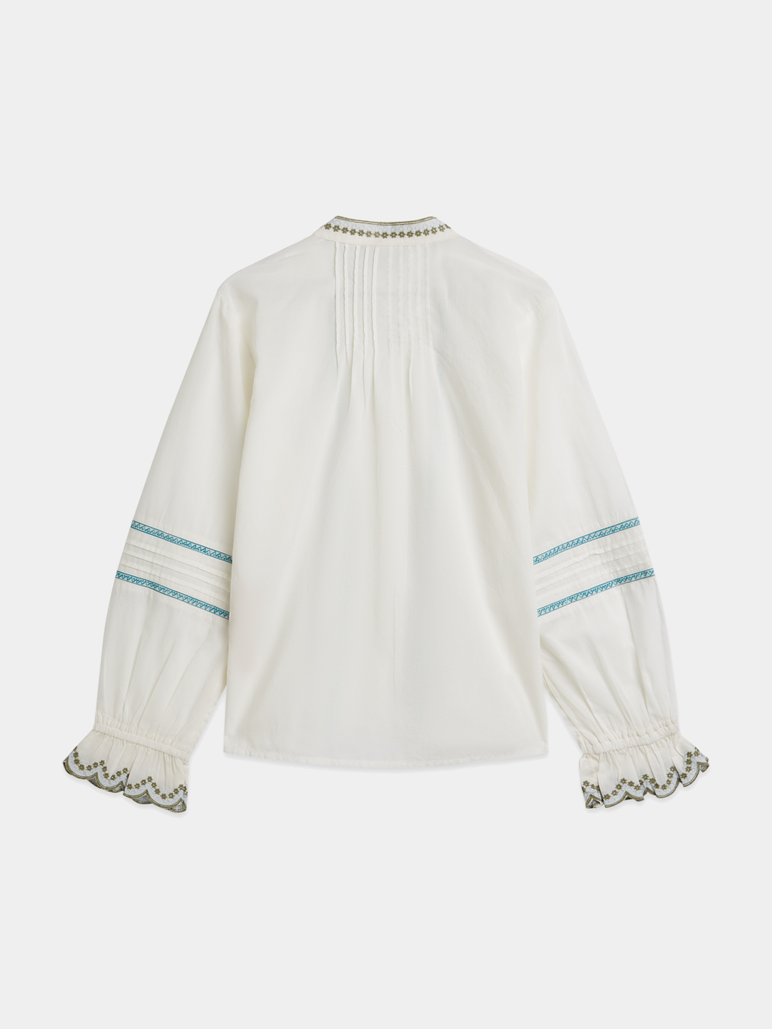 Kids' long sleeve embroidered cuff shirt by Scotch & Soda, featuring detailed embroidery on the cuffs and classic design.