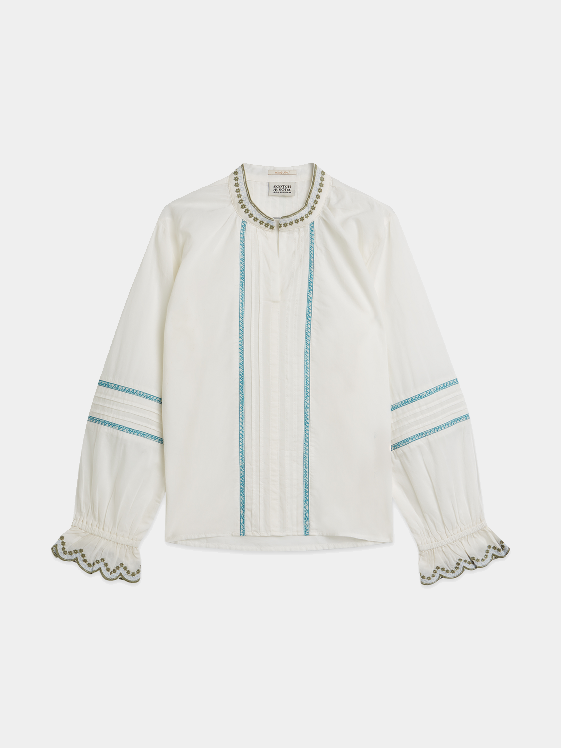 Kids' long sleeve shirt by Scotch & Soda with embroidered cuff details, featuring a stylish and comfortable design.