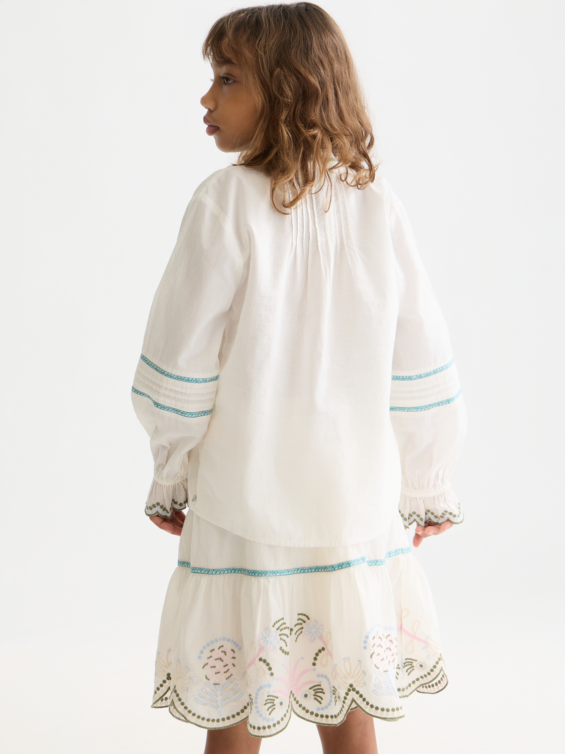 Kids' long sleeve embroidered cuff shirt by Scotch & Soda, showing the back with detailed embroidery and classic design.