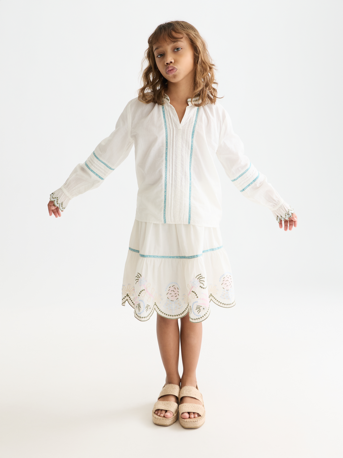 Kids' long sleeve embroidered cuff shirt by Scotch & Soda, featuring detailed embroidery and stylish design.