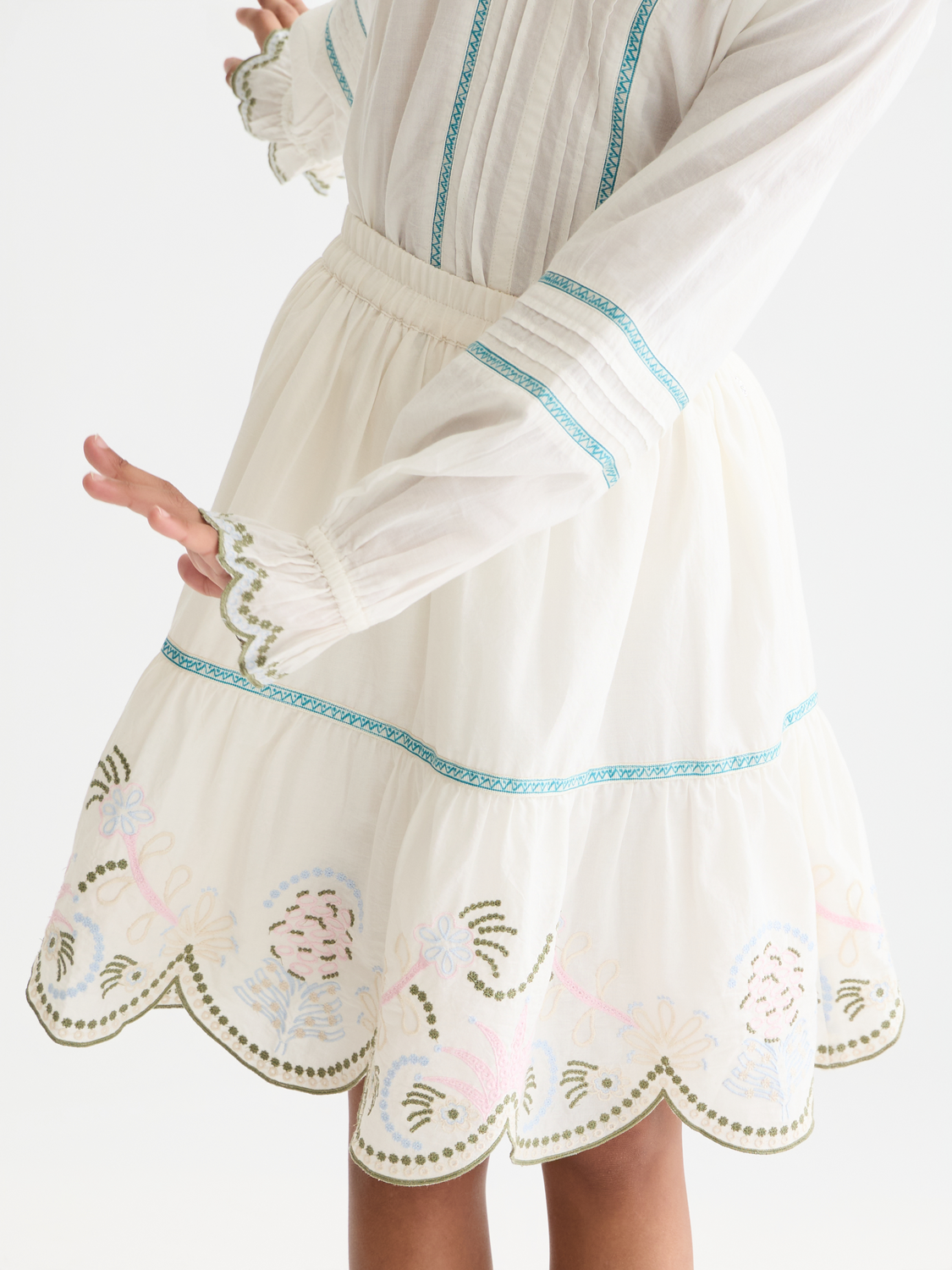 Kids' embroidered skirt by Scotch & Soda, featuring colorful floral embroidery and a playful design for children.