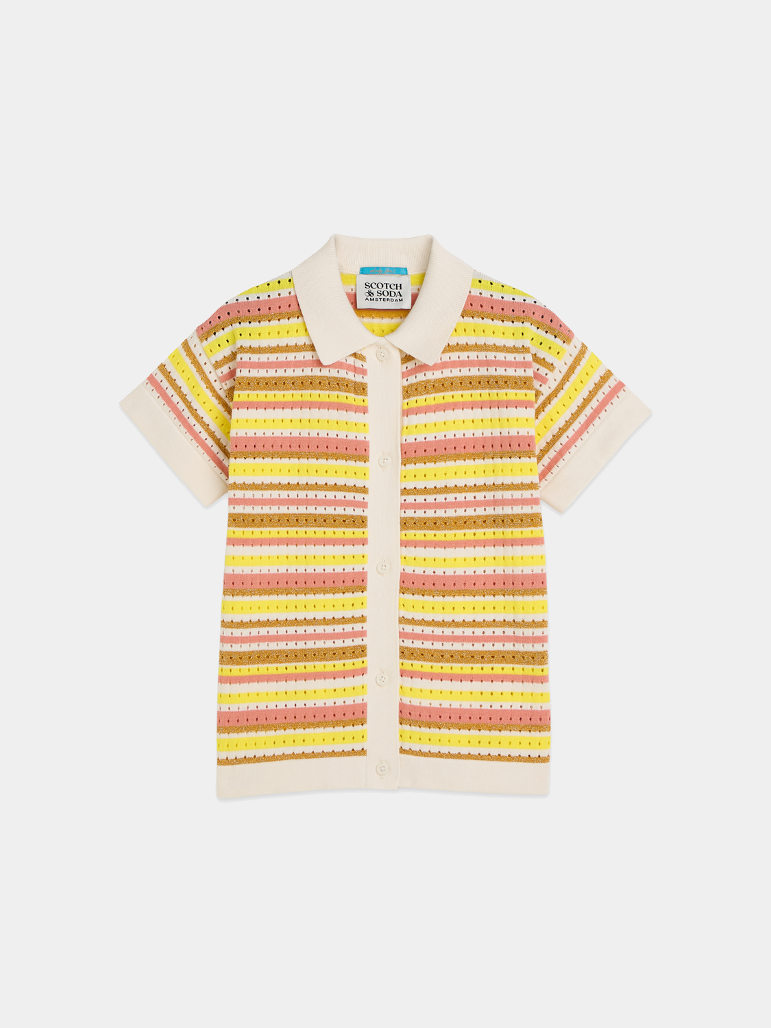 Kids' Lurex knitted short-sleeved shirt by Scotch & Soda, featuring shiny metallic yarn and a cozy knit texture.