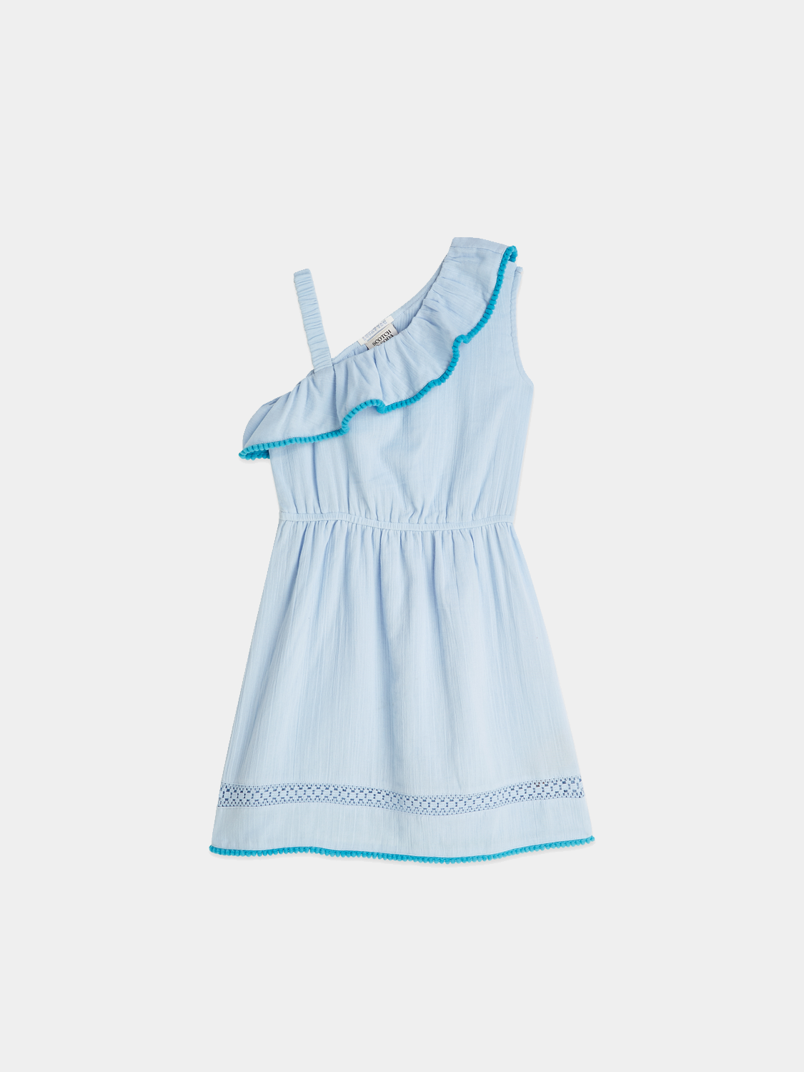 Kids' asymmetrical ruffle dress by Scotch & Soda, featuring playful ruffle details and a stylish design for young girls.
