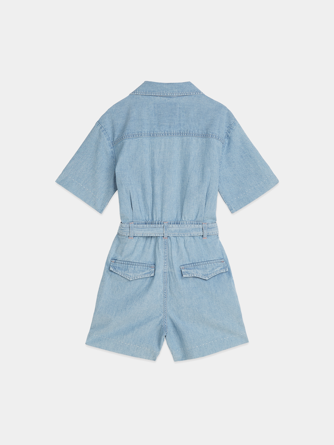 Kids chambray playsuit by Scotch & Soda, showing a stylish jumpsuit with short sleeves and a relaxed fit for children.