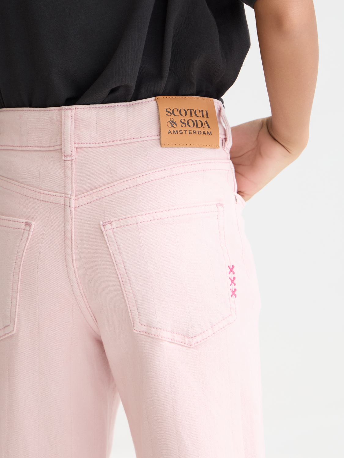Kids' wide-fit denim jeans by Scotch & Soda featuring a wave design, casual fit, and classic blue color.