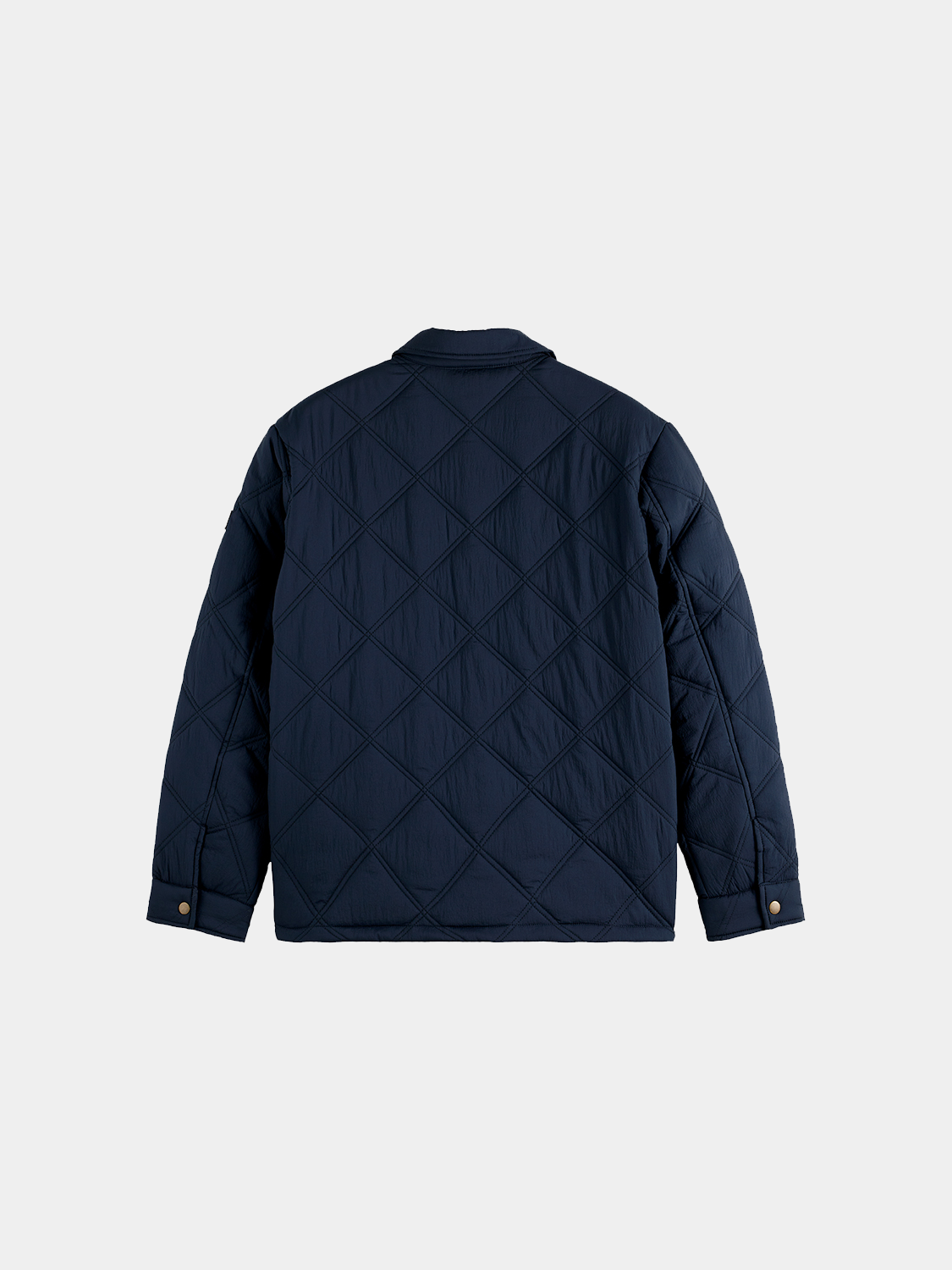 Black quilted jacket by Scotch & Soda, featuring a padded design, stand collar, and front zip closure.