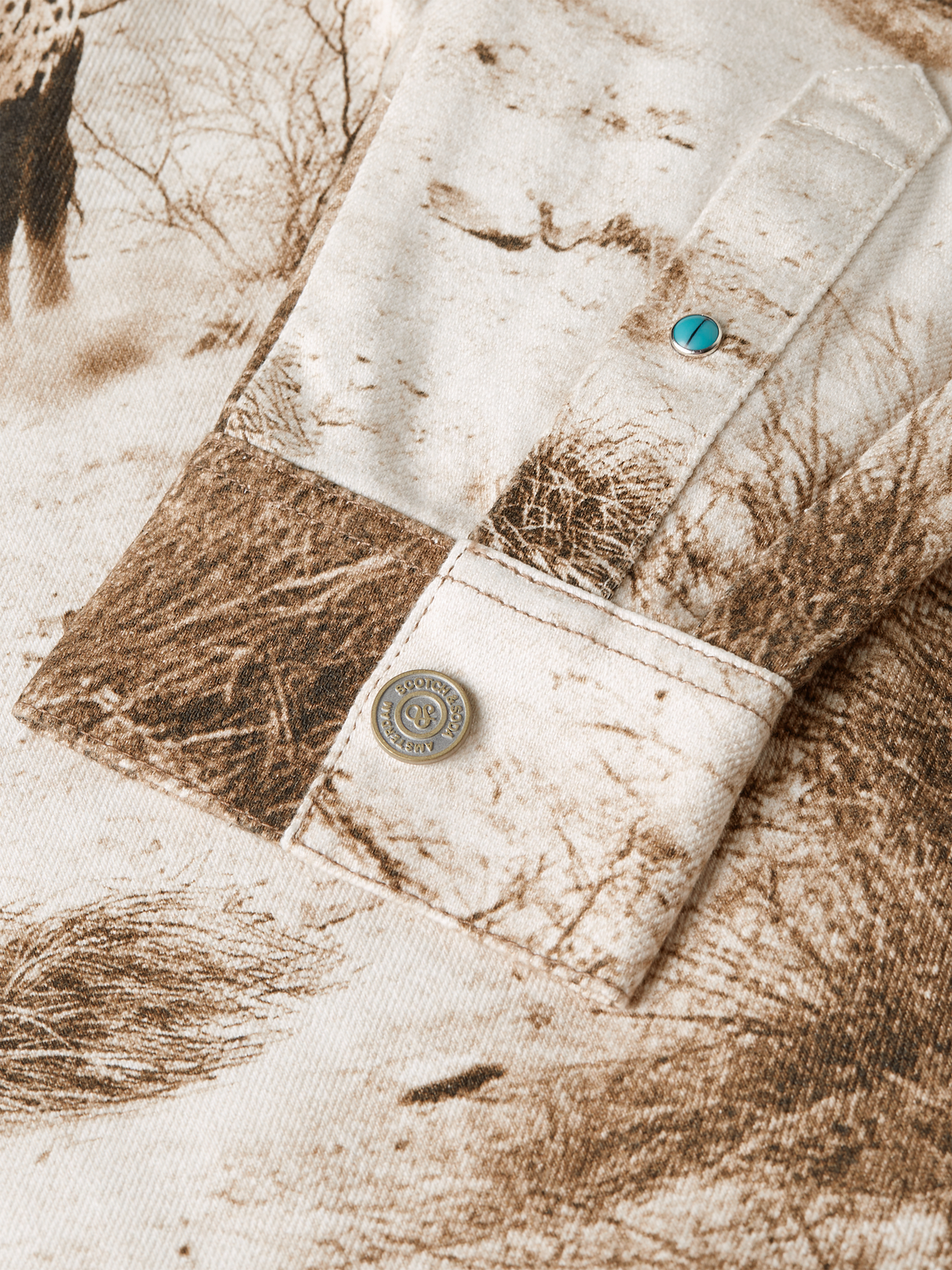 Scotland-inspired scenery print overshirt from Scotch & Soda, casual jacket with detailed landscape design.