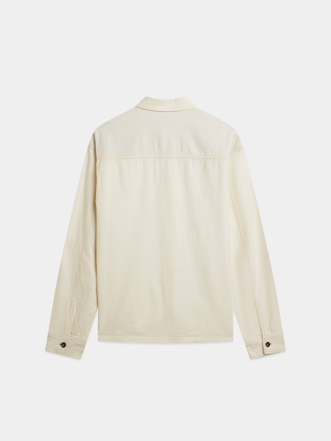 Cotton-linen overshirt jacket by SCOTCH & SODA in navy with buttoned front and chest pockets, displayed on a hanger.
