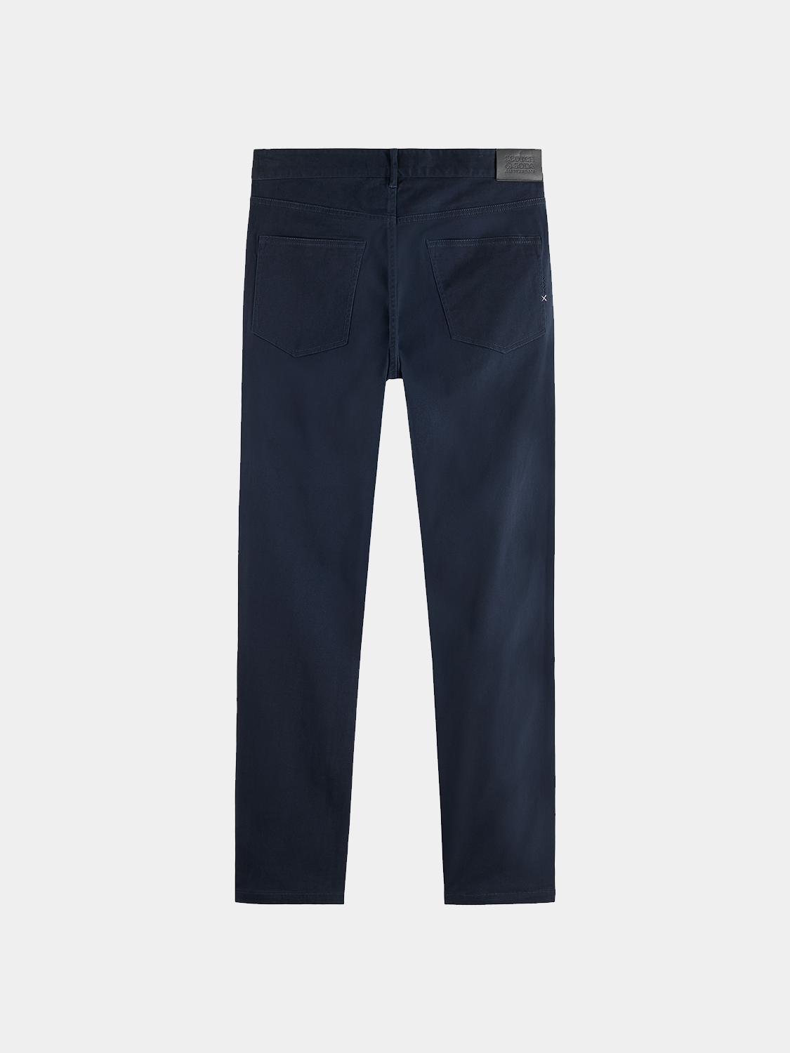 Black Ralston slim-fit pants by Scotch & Soda, shown with front and back view, tailored for a sleek, modern look.