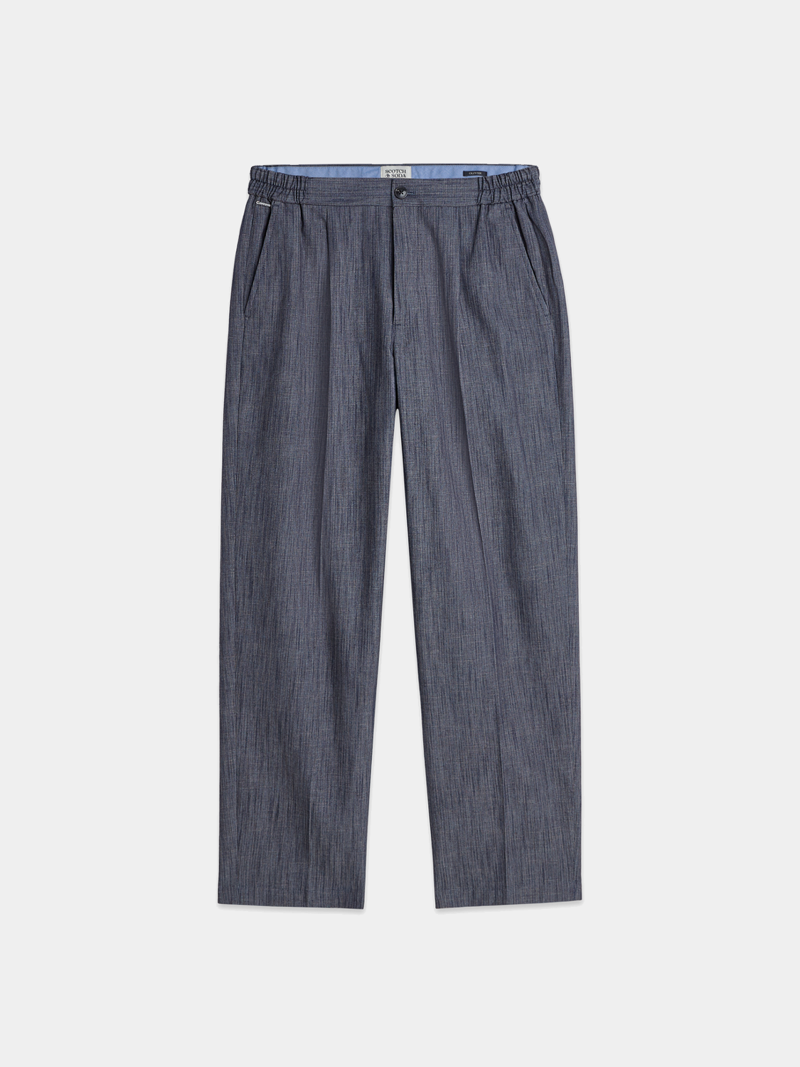 Relaxed straight-fit jogger pants by Scotch & Soda in neutral fabric, shown in a close-up view highlighting the design details.