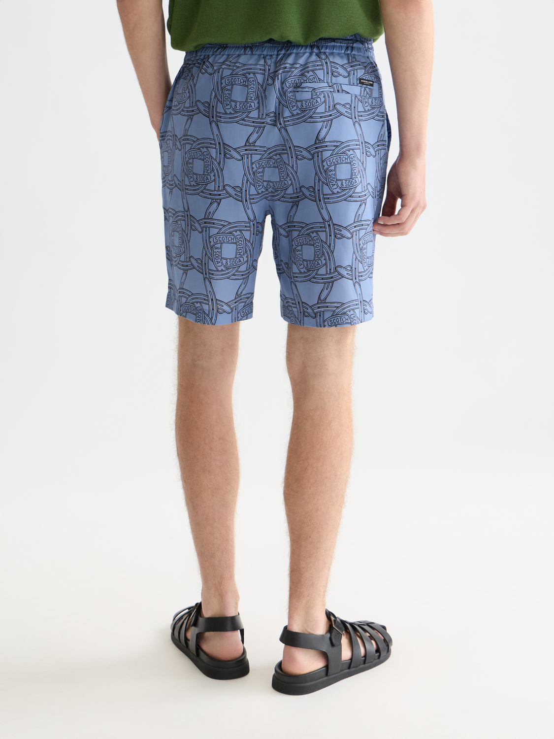 Scotch & Soda Fave printed shorts with colorful floral pattern, casual fit, back view showing vibrant design and relaxed style.