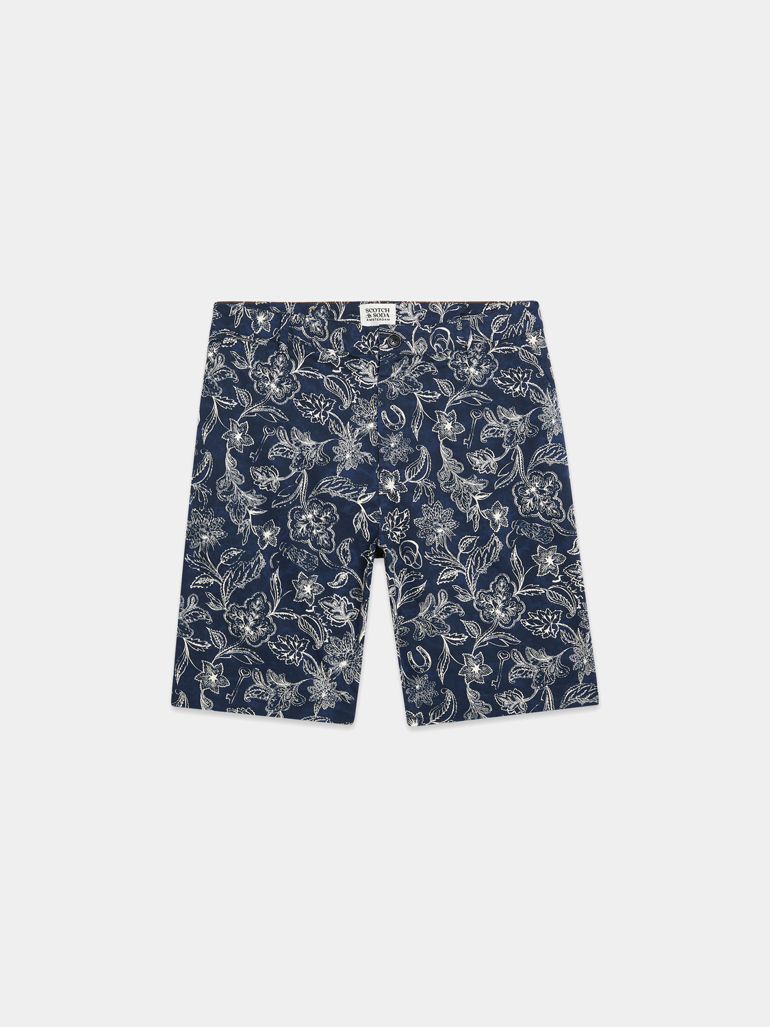 Scotch & Soda Stuart chino shorts in beige, featuring a classic fit with front pockets and belt loops, casual summer men’s shorts.