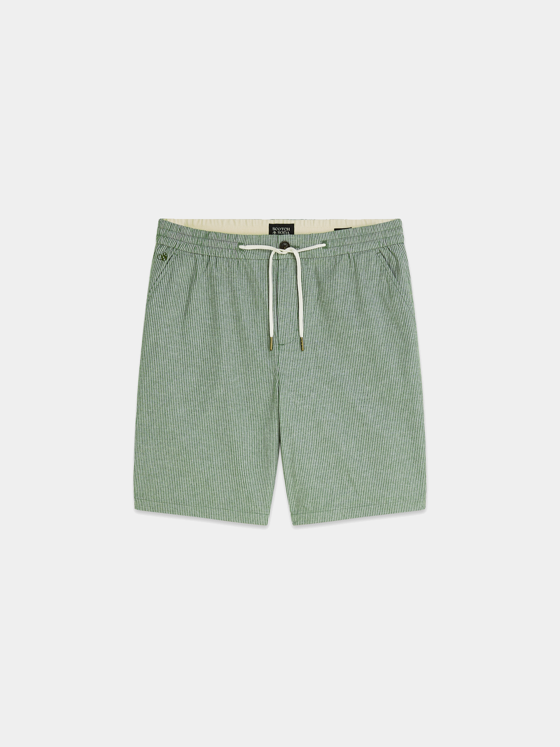 Light beige Fave cotton-linen shorts from Scotch & Soda with a relaxed fit and adjustable waistband, casual summer wear.