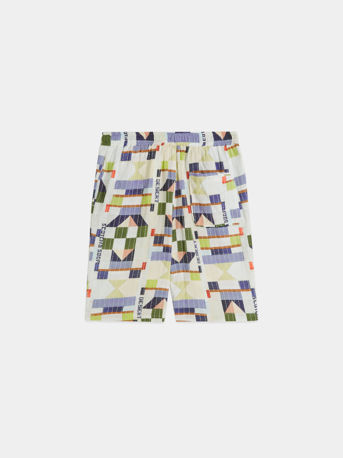 Printed stitched shorts from Scotch & Soda featuring a stylish design and comfortable fit, shown in a close-up view.