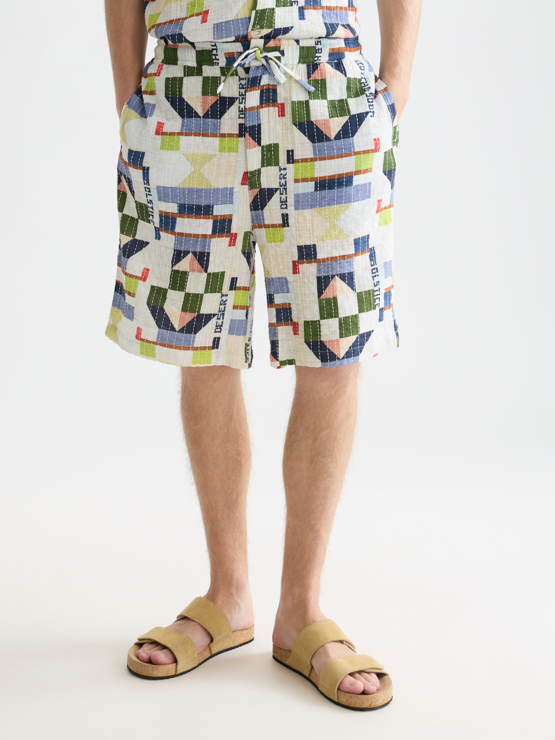 Printed stitched shorts by Scotch & Soda featuring a colorful, detailed pattern and tailored fit for casual wear.