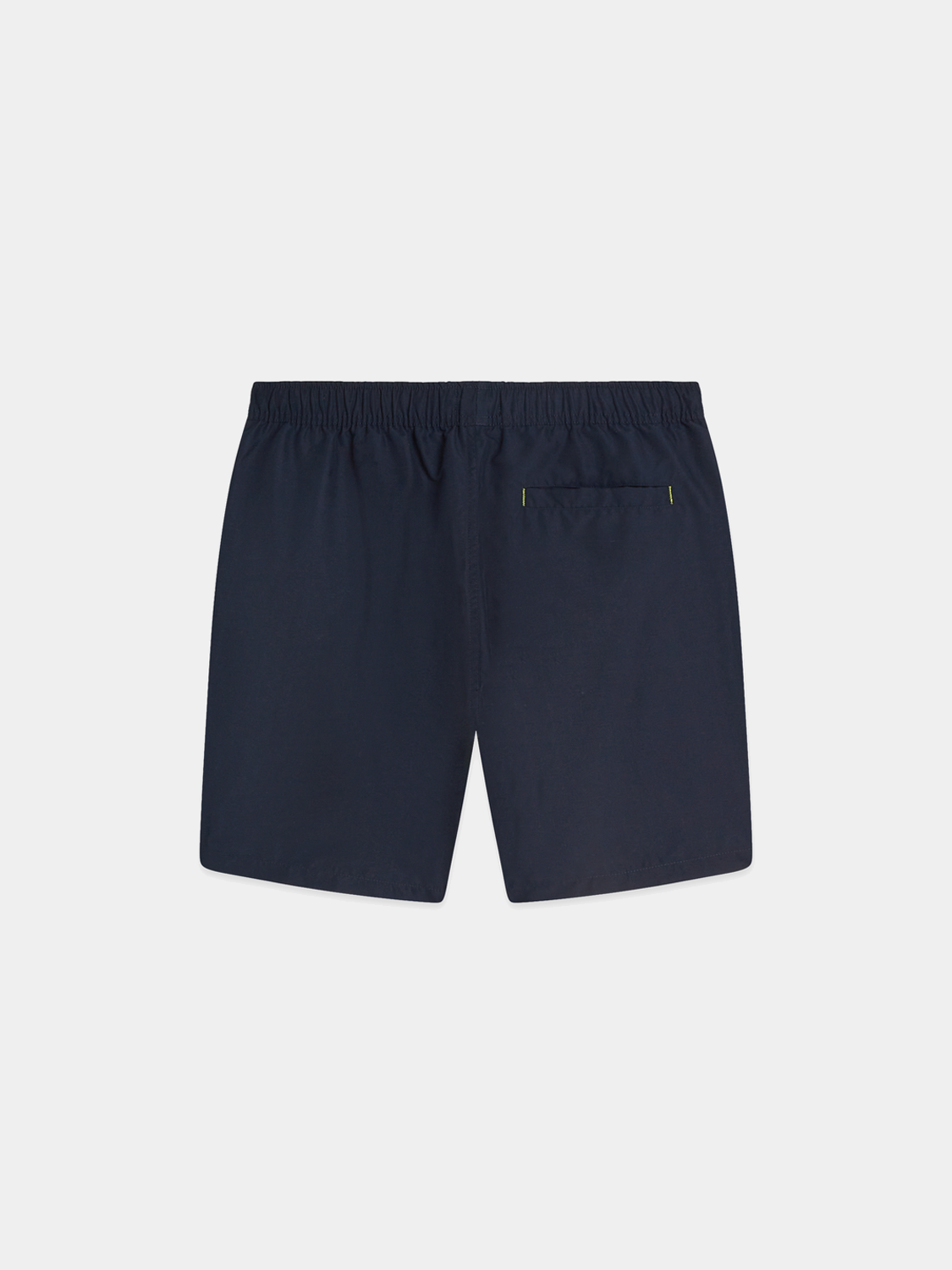 Mid-length Scotch & Soda swimshorts in vibrant print, displayed on a hanger with a close-up of fabric texture.