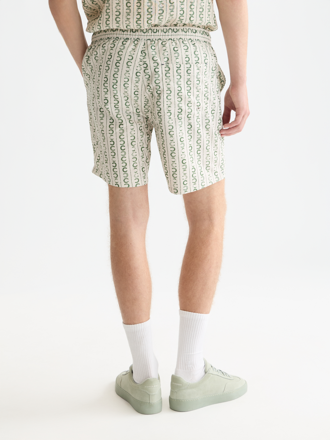 Printed SCOTCH & SODA swimshorts with a colorful pattern, displayed from the back view on a white background.