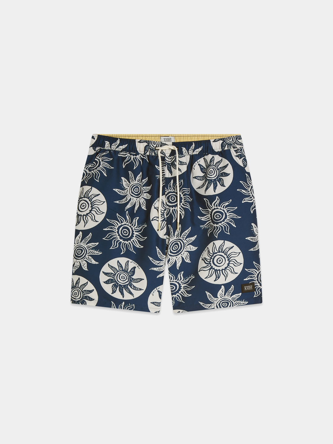 Printed SCOTCH & SODA swimshorts featuring a vibrant, colorful pattern, designed for comfortable beach or poolside wear.