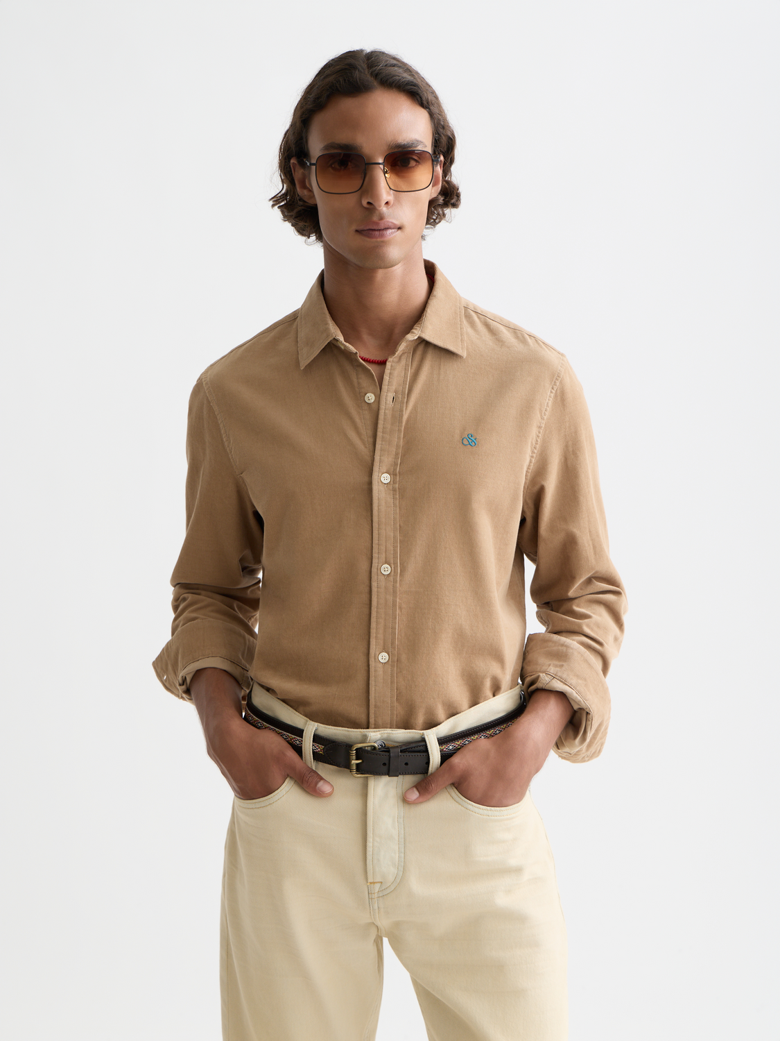 Lightweight corduroy long-sleeve shirt by Scotch & Soda, shown in a front view with classic corduroy texture.