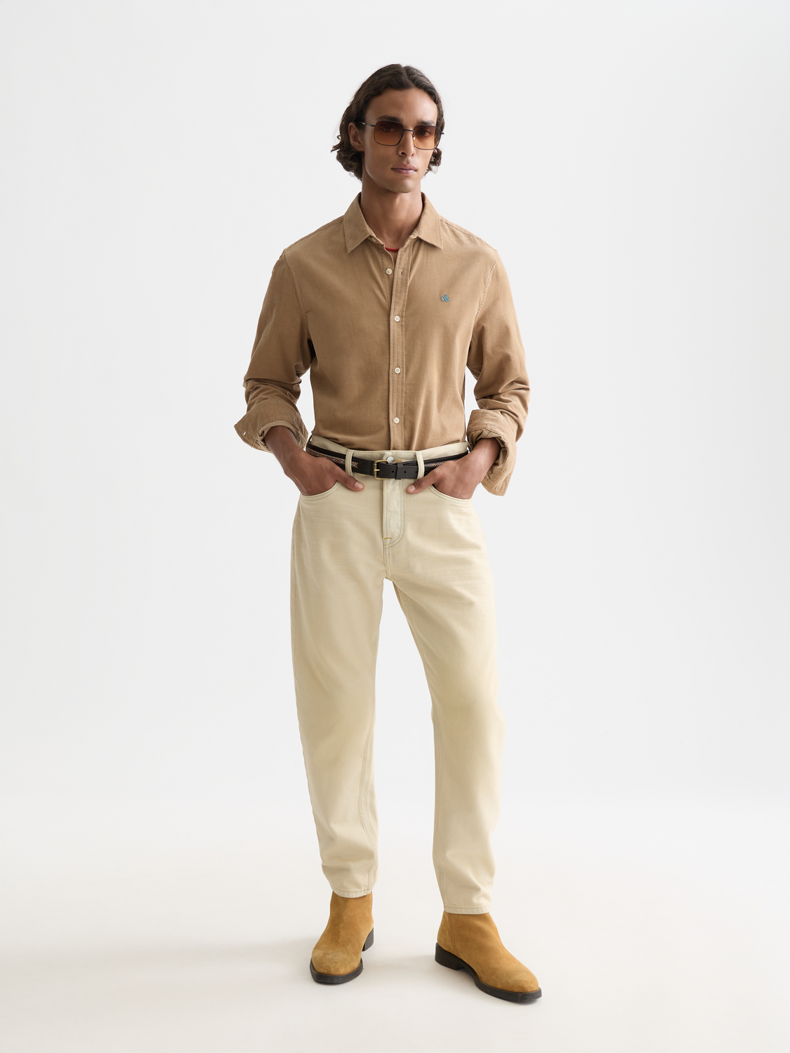 Lightweight navy corduroy shirt from Scotch & Soda with long sleeves and button-up front, displayed on a plain background.