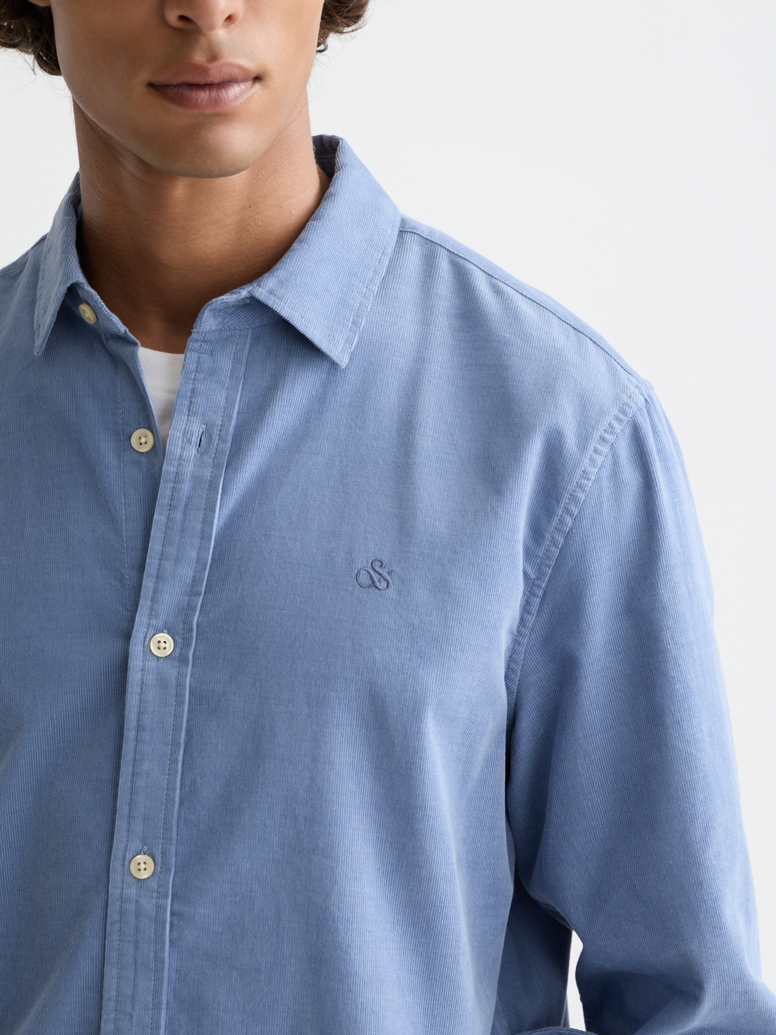 Lightweight navy corduroy long-sleeve shirt from Scotch & Soda with a classic collar and button-up front.