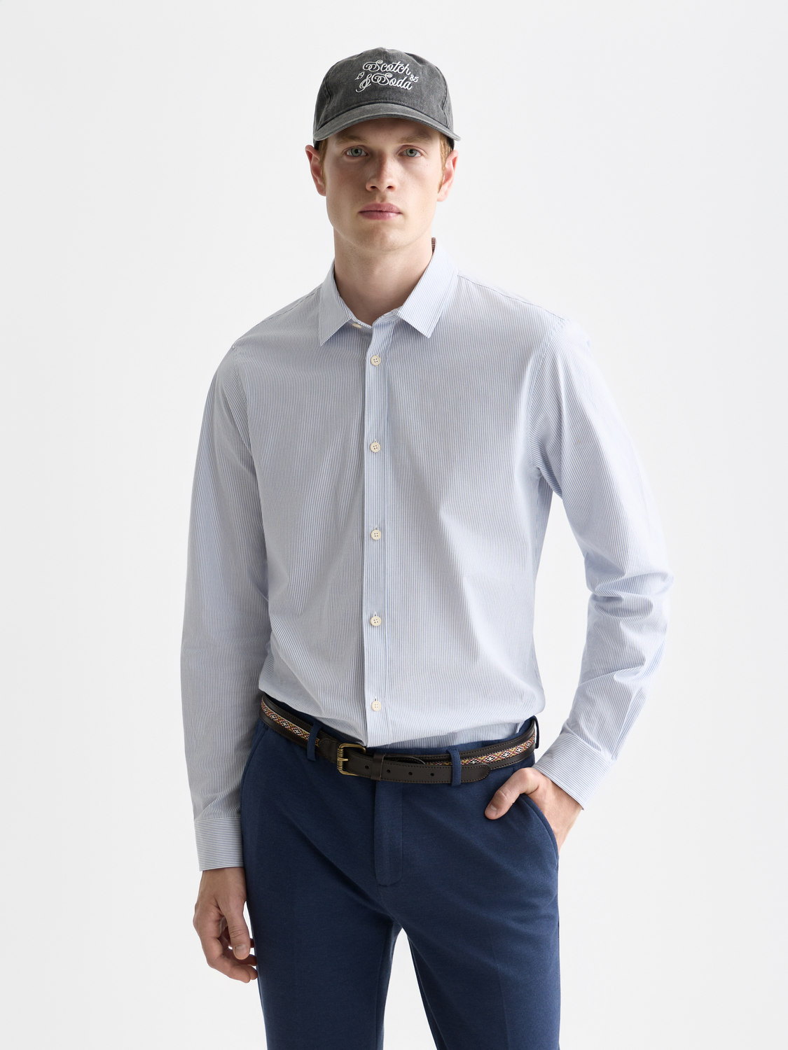 Long sleeve striped poplin shirt by Scotch & Soda, featuring a classic pattern and tailored fit.