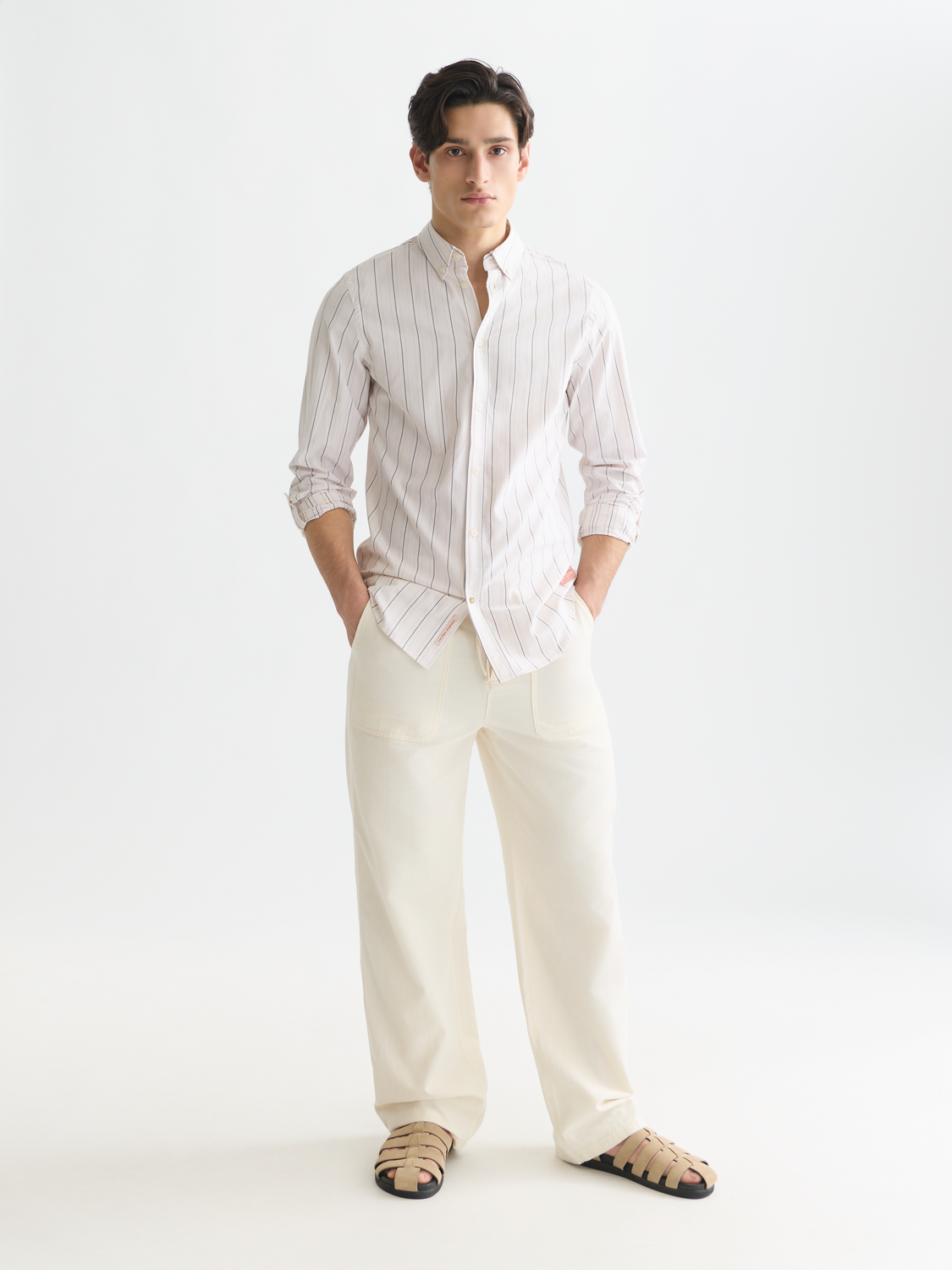 Long sleeve Scotch & Soda Dobby shirt with a patterned design, button-front, and classic collar.