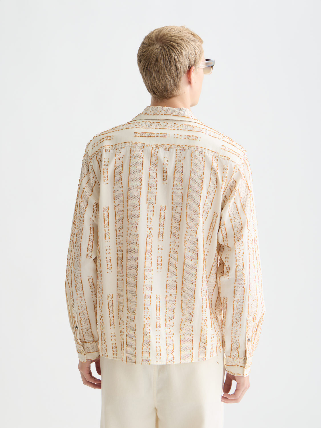 Long sleeve Scotch & Soda jacquard structured shirt with detailed pattern and tailored fit, shown from the back.