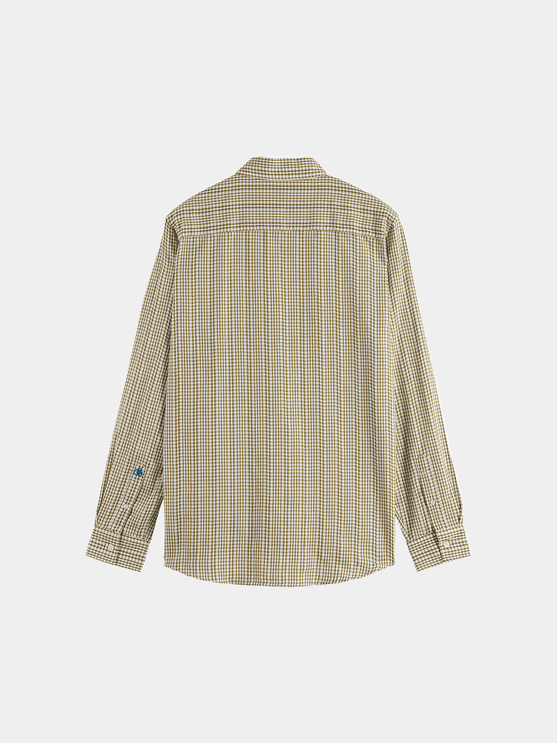 Long sleeve Scotch & SODA poplin microcheck shirt in navy with small check pattern, button-down collar, and chest pocket.