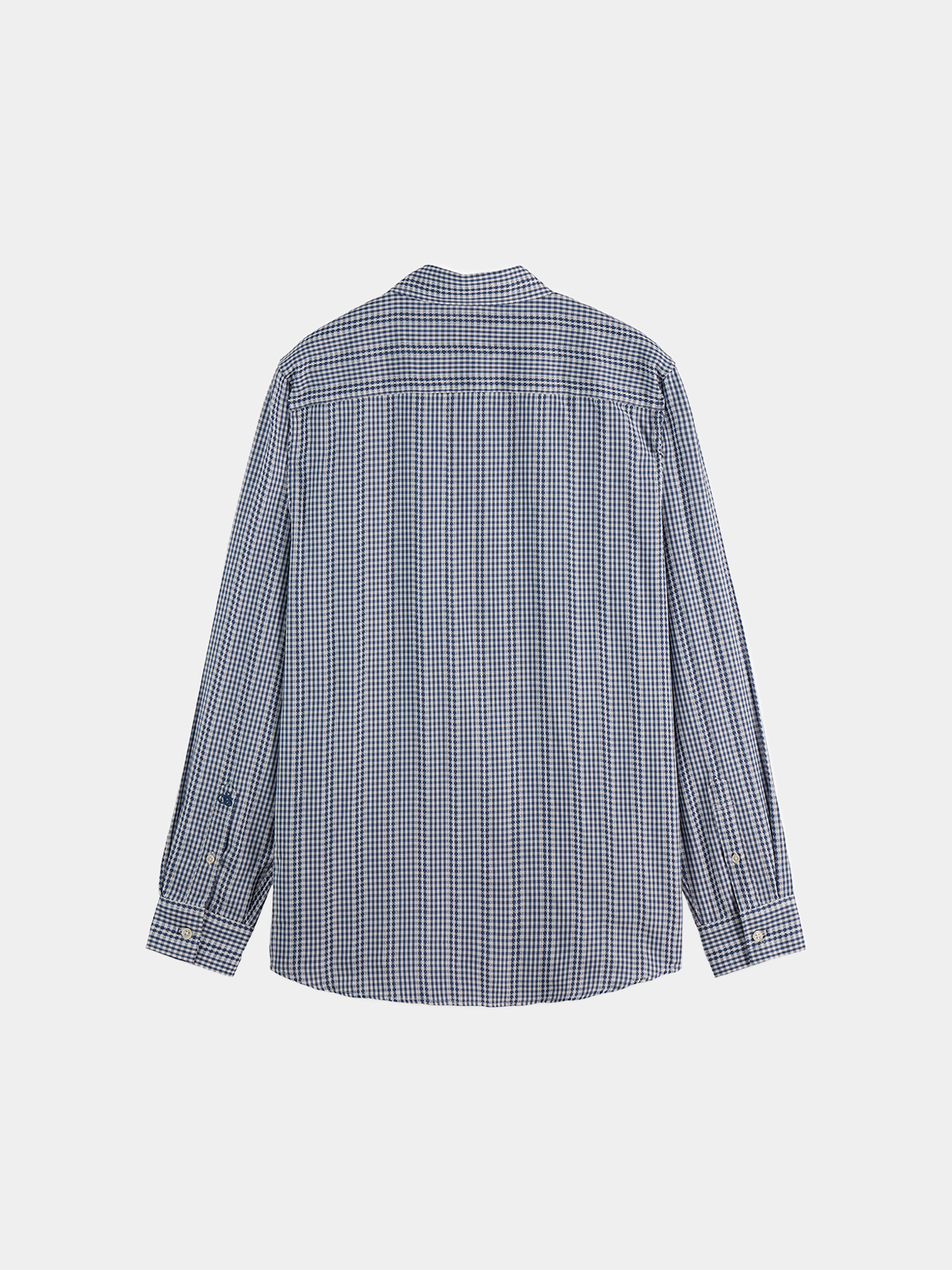 Scotch & Soda long-sleeve poplin microcheck shirt in black with small checkered pattern and classic collar.
