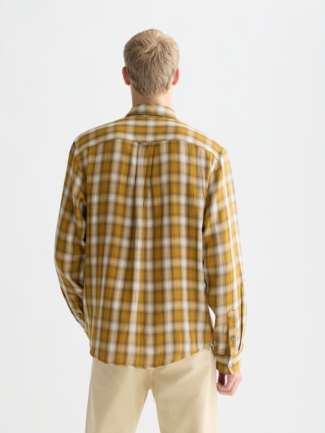 Long-sleeve Scotch & Soda check shirt with double cloth fabric, featuring a classic plaid pattern and button-up front.