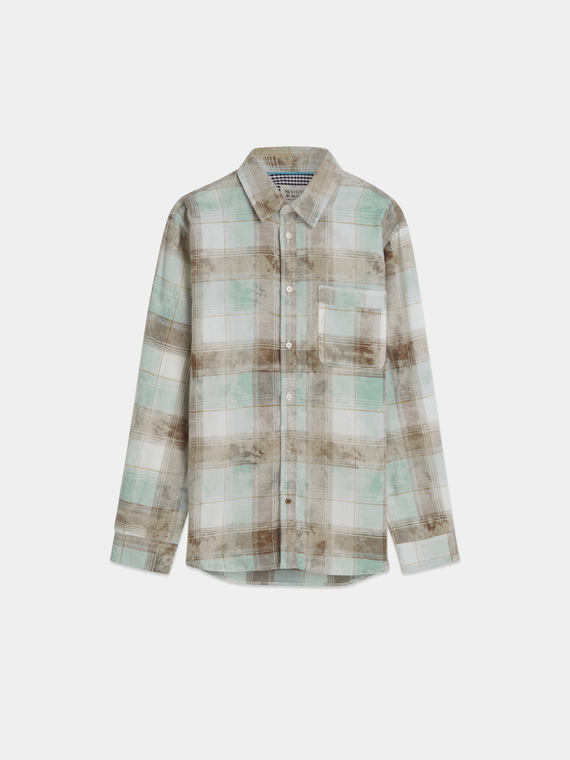 Long sleeve Scotch & Soda washed check shirt with button-down collar and patch pockets, casual and stylish for everyday wear.