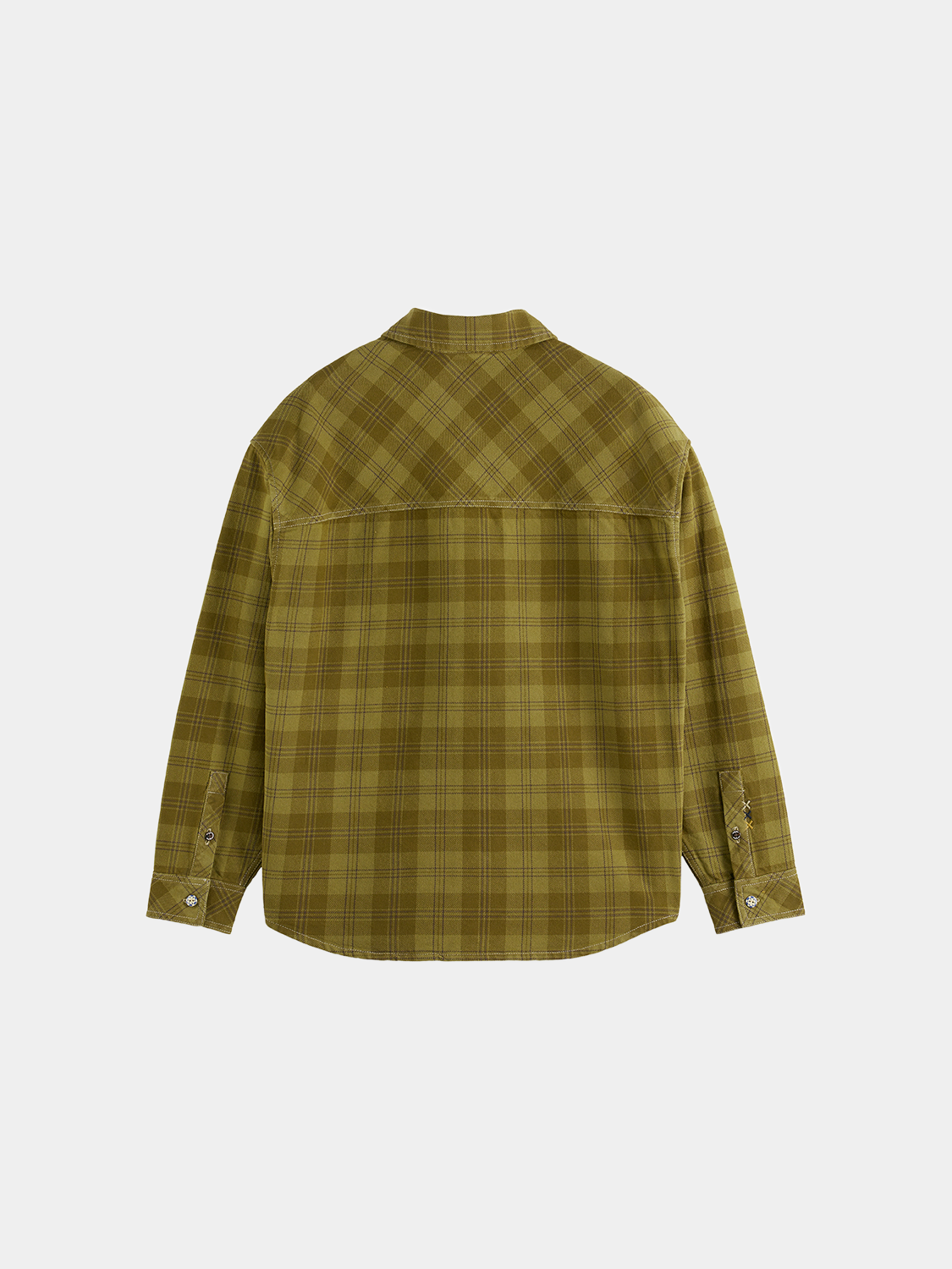 SCOTCH & SODA checked overshirt jacket with blue and white pattern, button-front design, and casual style.