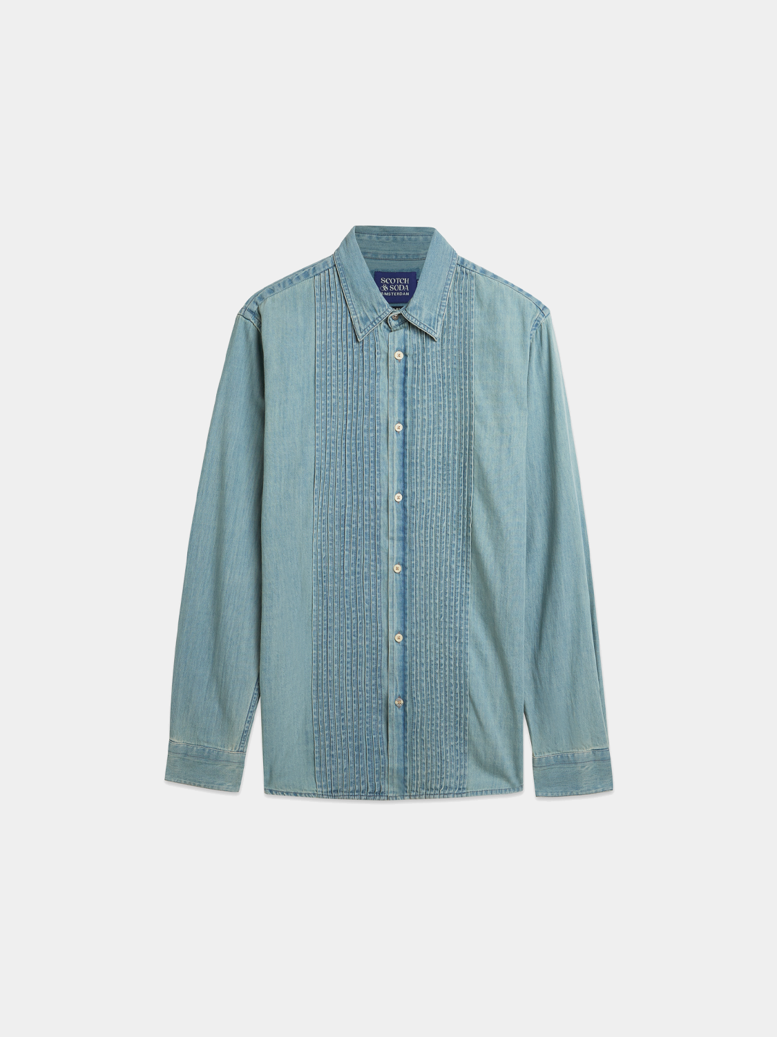 Long-sleeve Western denim shirt by Scotch & Soda, featuring classic stitching and button front on casual denim fabric.