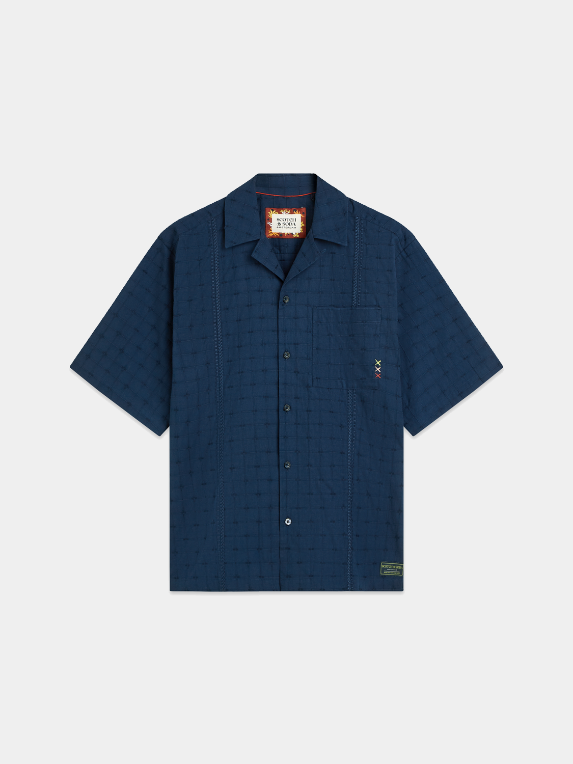 Embroidered short-sleeved shirt from SCOTCH & SODA with colorful floral embroidery on lightweight fabric.