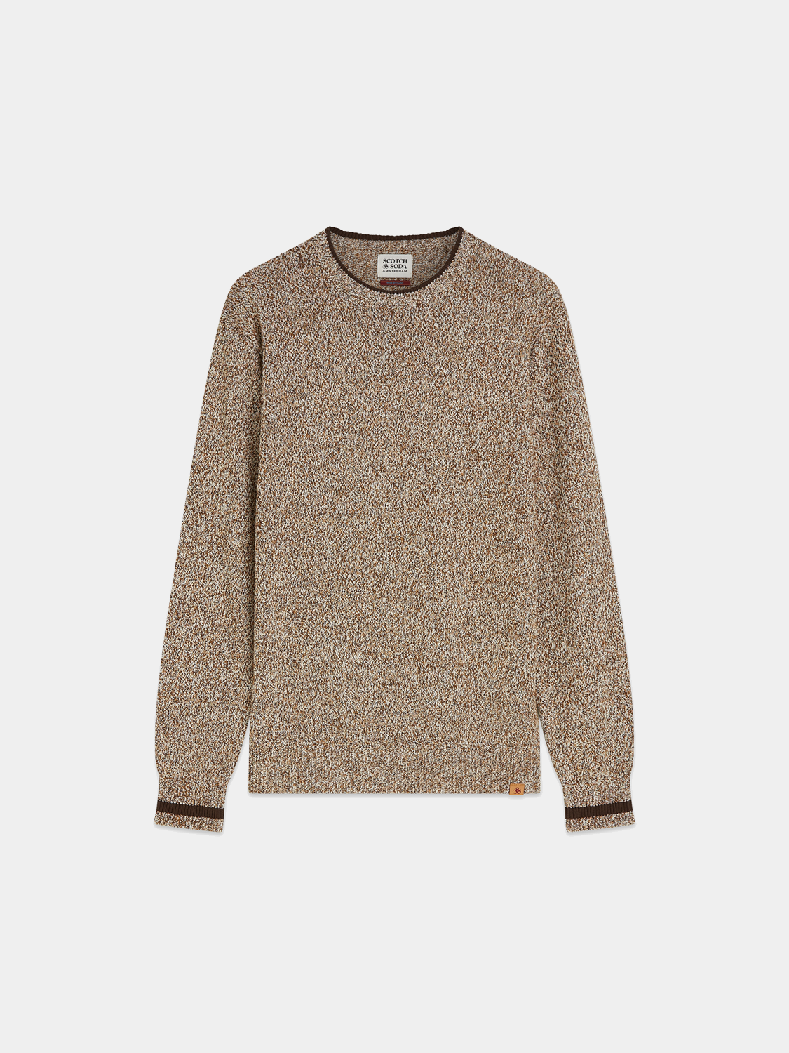 Scotch & Soda melange knit pullover featuring a cozy, textured knitwear design in neutral tones.